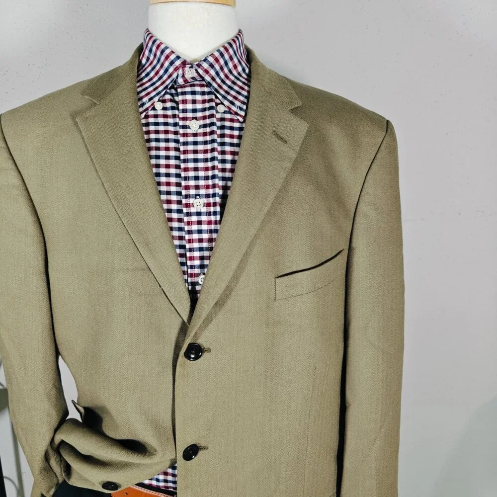 Nautica Lord Taylor Men's Sport Coat‎ Blazer Brown Herringbone Silk Wool Sz 44L